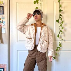 Reversible Cream Quilted / Brown Corduroy Oversized Winter Jacket